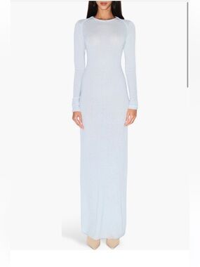 SKIMS Sheer Cashmere Long Sleeve Maxi Dress in Pearl